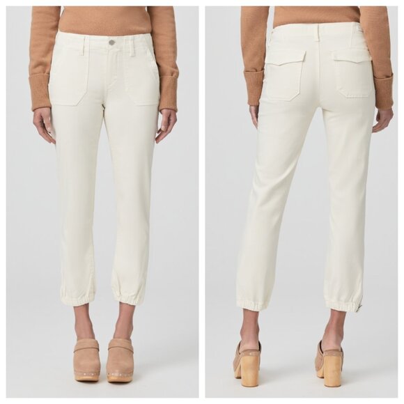 Paige Mayslie Jogger Ankle Zip Stretch Pants Quartz Sand Ivory Size 27 - Picture 1 of 12